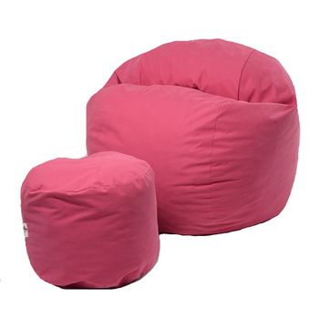 Set fotoliu puf pentru copii (5-16 ani) matusalem + otoman - pink umplut cu fulgi de burete memory mix®