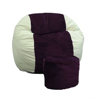 Set fotoliu puf pentru copii (5-16 ani) matusalem + otoman -beige & amethyst cu fulgi de burete memory mix