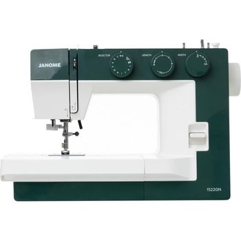 Masina de cusut electromecanica janome 1522gn, 25 programe, 860 imp/min, 60w, alb/verde
