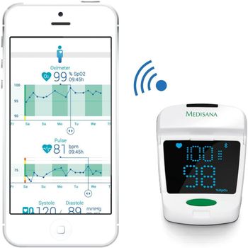 Puls oximetru portabil medisana pm150 79457, bluetooth, display led, alb