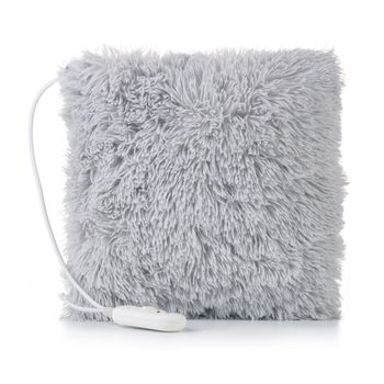 Perna cu incalzire electrica micro-fibra, 80w, 38 x 38 cm, 2 setari temperatura, husa tesatura blana mitoasa gri cu buzunare pentru maini si picioare