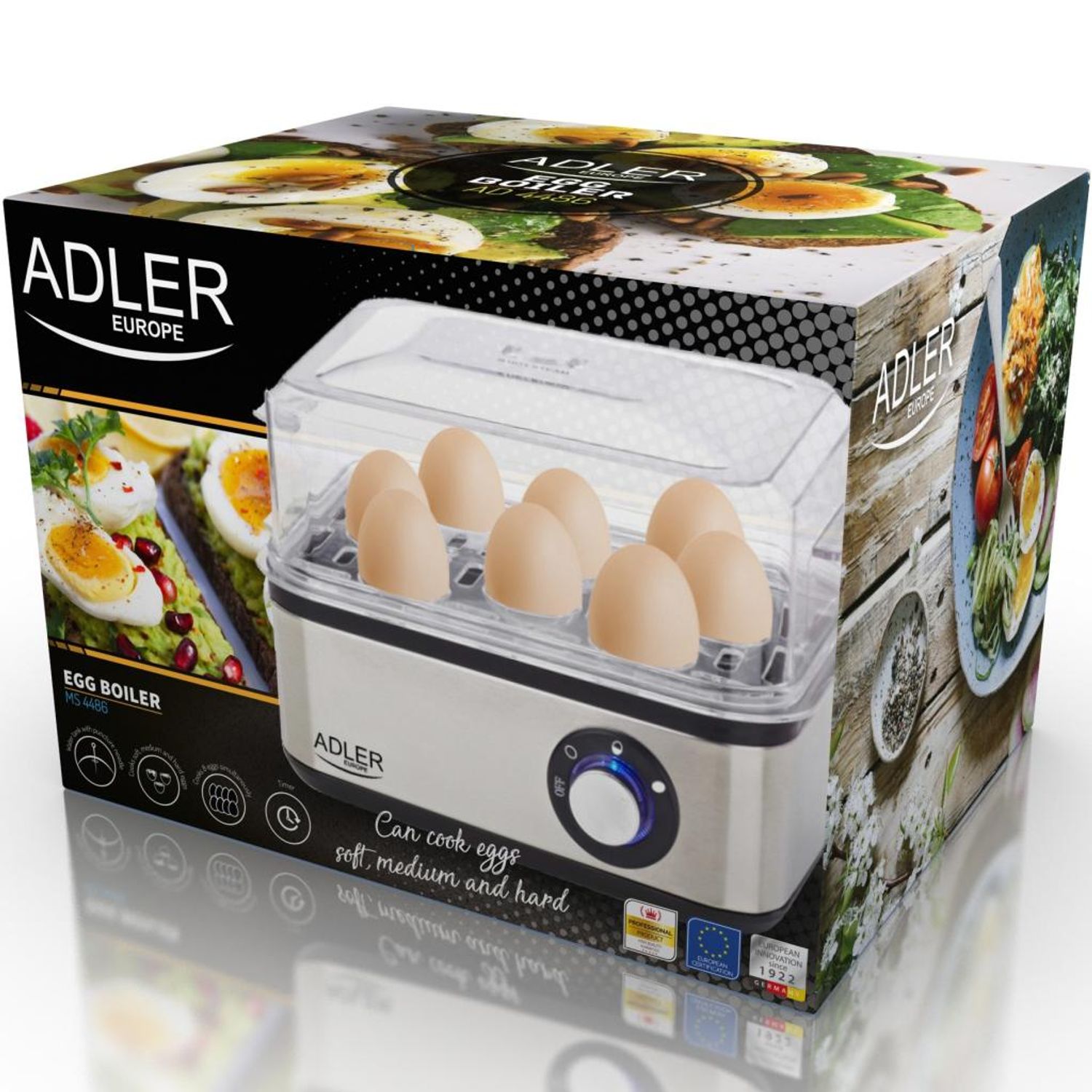 Aparat de fiert oua Adler AD4486, 800W, capacitate 8 oua, Argintiu fotografia produsului