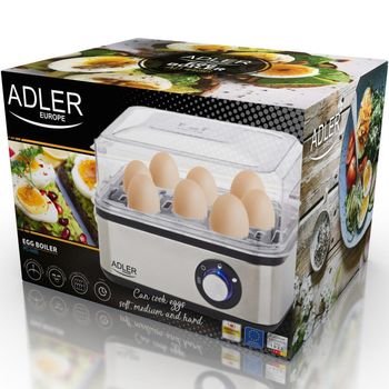 Aparat de fiert oua adler ad4486, 800w, capacitate 8 oua, argintiu
