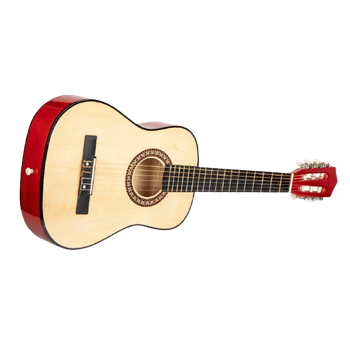 Chitara klausstech pentru copii, 86 cm, din lemn, 6 corzi, usor de folosit, compacta si ergonomica, natur/rosu
