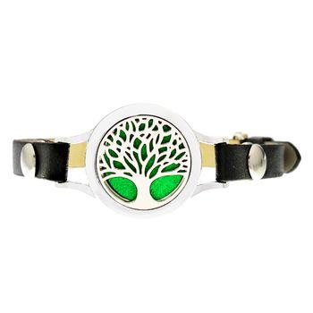 Bratara cu aromaterapie neo wj305, tree of life web leaves, eco-friendly, aliaj de zinc si piele ecologica