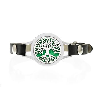 Bratara cu aromoterapie neo wj424, tree of life heart, eco-friendly, aliaj de zinc si piele ecologica