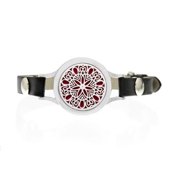 Bratara cu aromoterapie neo wj453, red flower, eco-friendly, aliaj de zinc si piele ecologica