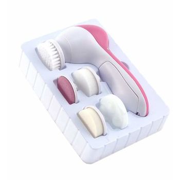 Aparat perie de masaj si ingrijire faciala 5-in-1, culoare alb/roz