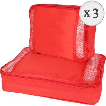 Set 6 huse organizare bagaje/calatorie, quasar & co., 6 x sac respirabil cu fermoar, textil, 3 x 36 x 25 x 6 cm, 3 x 26 x 18 x 6 cm, rosu