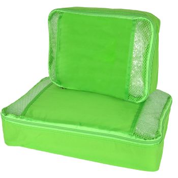 Set 2 huse organizare bagaje, quasar & co., organizator genti de voiaj, 2 x sac respirabil cu fermoar, 36 x 25 x 6 cm, 26 x 18 x 6 cm, textil, verde