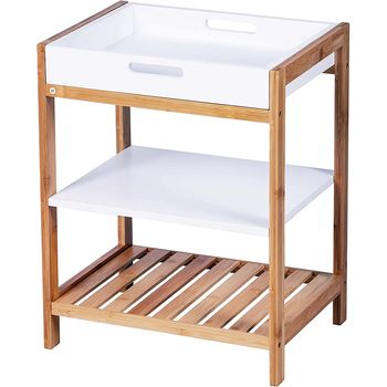 Etajera universala cu tava, quasar & co., 2 niveluri, bambus/mdf, 40 x 30 x 50 cm, natur-alb