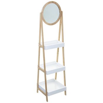Etajera cu oglinda, quasar & co., 3 rafturi, bambus, 39 x 40 x 158 cm, natur-alb