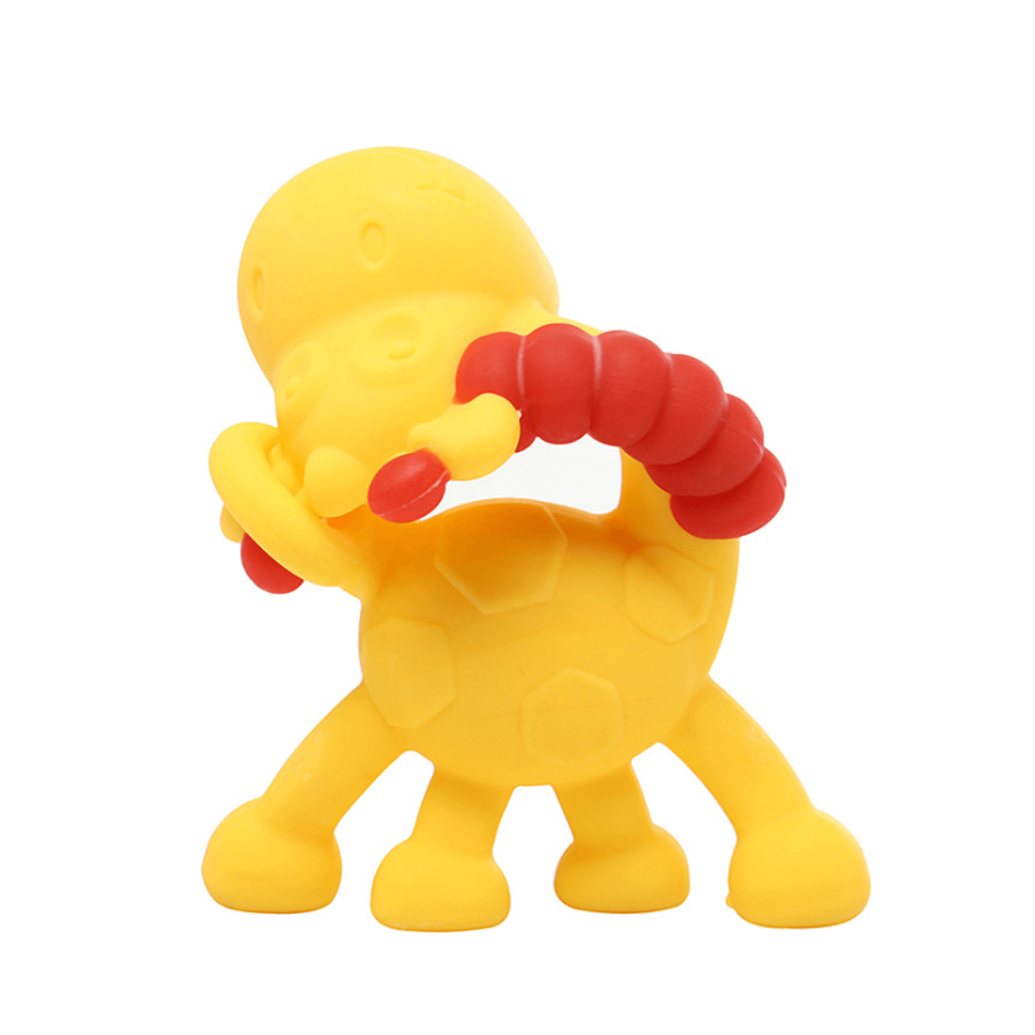 Jucarie dentitie bebelusi in forma de girafa, aplicator gel gingival dentitie, 9 cm, galben/rosu fotografia produsului View 3 L