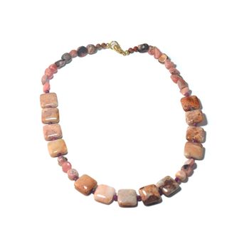 Colier coral fosil, rubin, rodocrozit