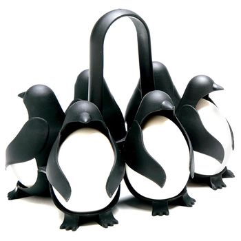 Suport pentru fiert si servit oua, quasar & co., 6 spatii, forma pinguin, plastic termorezistent, negru