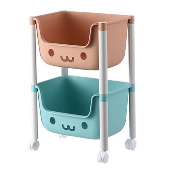 Organizator jucarii quasar & co., 2 compartimente, cu roti, abs, 39 x 25 x 56,5 cm, roz-bleu