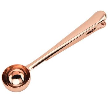 Lingurita dozatoare cafea/ceai, quasar & co., dozeaza 7 g, cu clema de inchidere punga cafea, otel inoxdabil, 17 cm, rose gold