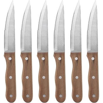 Set 6 cutite, quasar & co., cutite steak/barbeque zimtate cu maner lemn, 23,5 cm