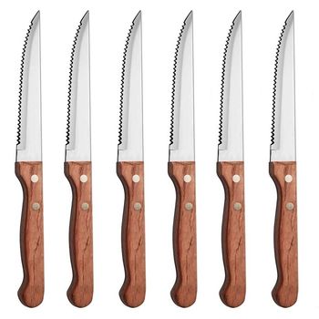Set 6 cutite, quasar & co., cutite steak/barbeque zimtate cu maner lemn, 21 cm