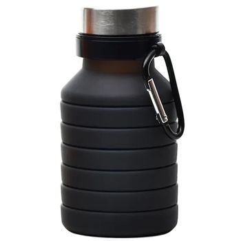 Sticla pliabila, quasar & co., cu carabiniera, silicon, 14-24 cm, 550 ml, negru