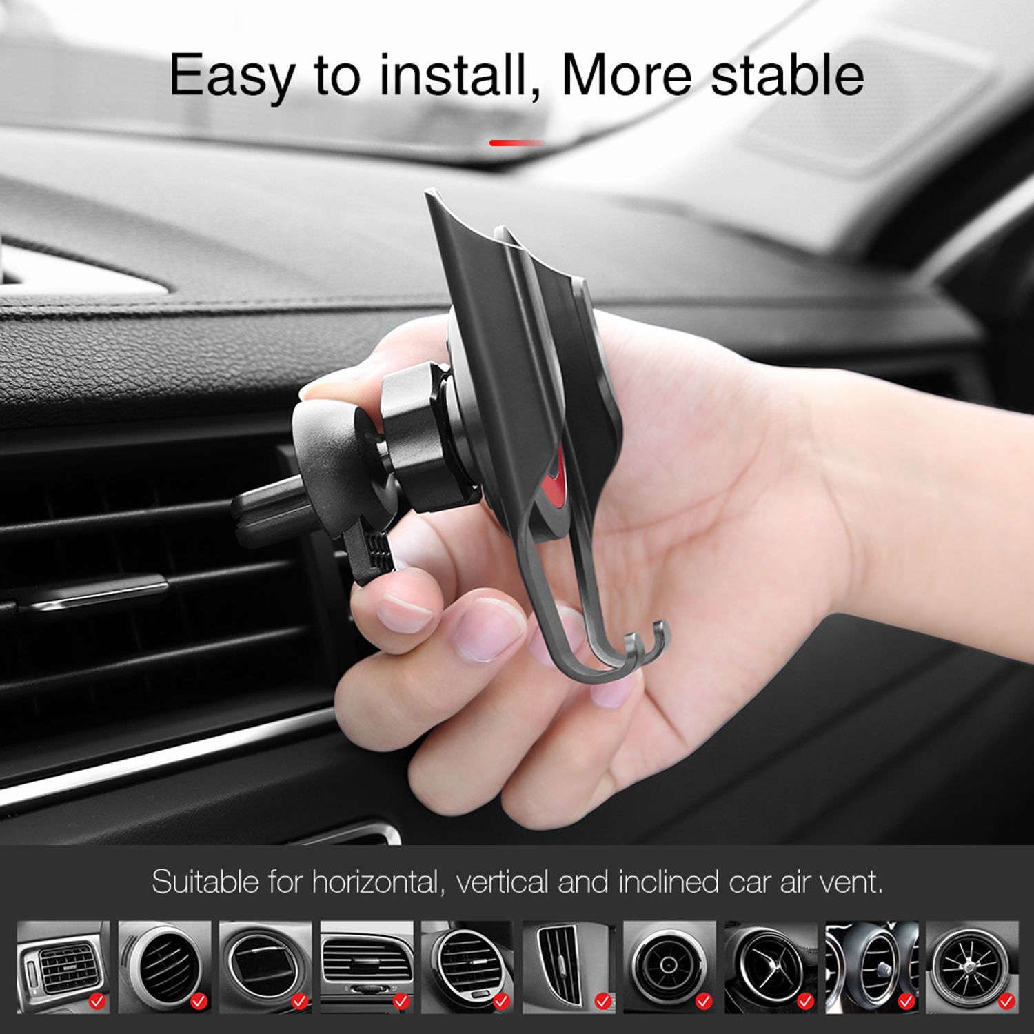 Suport telefon auto cu sistem de prindere pe ventilatie, 360 de grade, Negru/Rosu fotografia produsului View 9 L