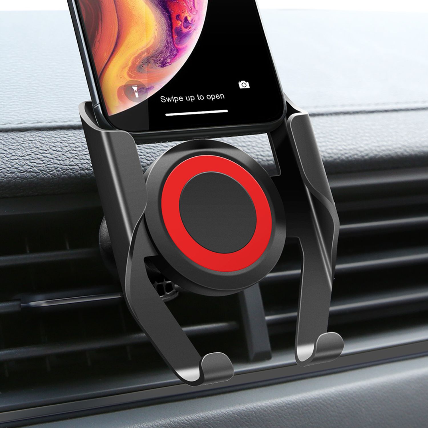 Suport telefon auto cu sistem de prindere pe ventilatie, 360 de grade, Negru/Rosu fotografia produsului View 3 L