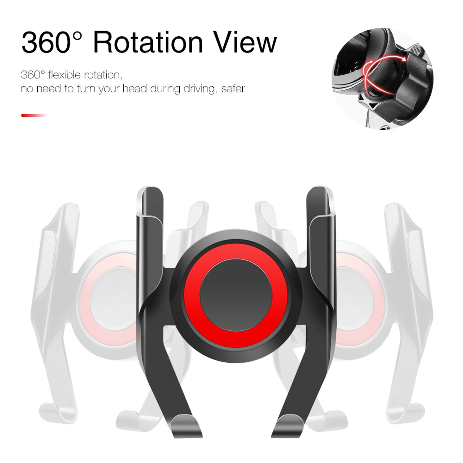 Suport telefon auto cu sistem de prindere pe ventilatie, 360 de grade, Negru/Rosu fotografia produsului View 5 L