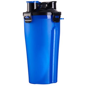 Shaker gradat cu 2 compartimente, quasar & co., 800 ml, forma ergonomica, cu 2 site, fara bpa si dehp, plastic, albastru