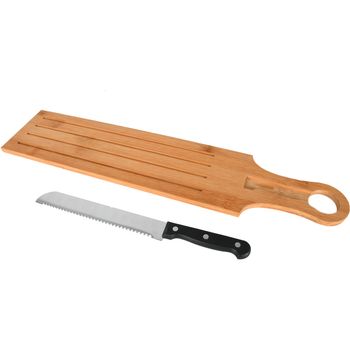 Platou bambus si cutit pentru paine, quasar & co., 50 x 10.5 cm, tocator, bambus, maro