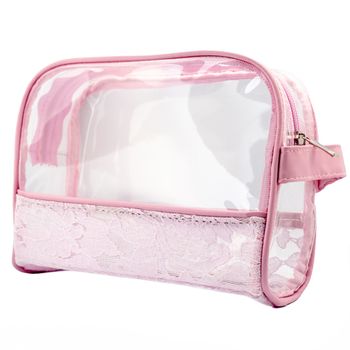 Gentuta cosmetice pentru calatorii voiaj 21 5 x 15 x 7 5 cm plastic roz transparent