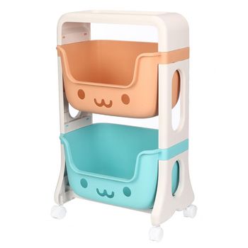 Organizator jucarii quasar & co., 2 compartimente si etajera, abs, 39 x 25 x 56,5 cm, bleu-roz