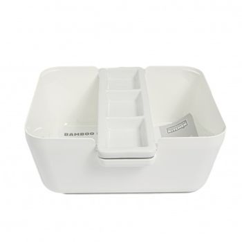 Set 3 piese bol + tocator bambus cu 5 compartimente bread&dip 24x24x11cm alb