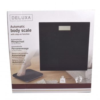 Cantar de persoane deluxa, 180kg, platforma din sticla, 28 x 28 cm, display lcd, negru