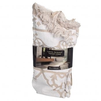Prosop baie bumbac jacquard hamam, bumbac, crem , 90x170 cm