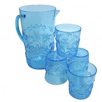 Set carafa cu 4 pahare, l.dake&zn.,culoare albastru transparent, plastic, 1 x 2.5 l, 4 x 40 cl