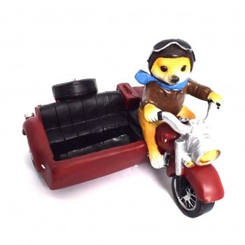 Pusculita suport de telefon, catel motociclist, polirasina, 14x15x13 cm