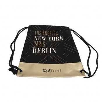 Geanta sac de umar top model, 43x33 cm, negru/auriu