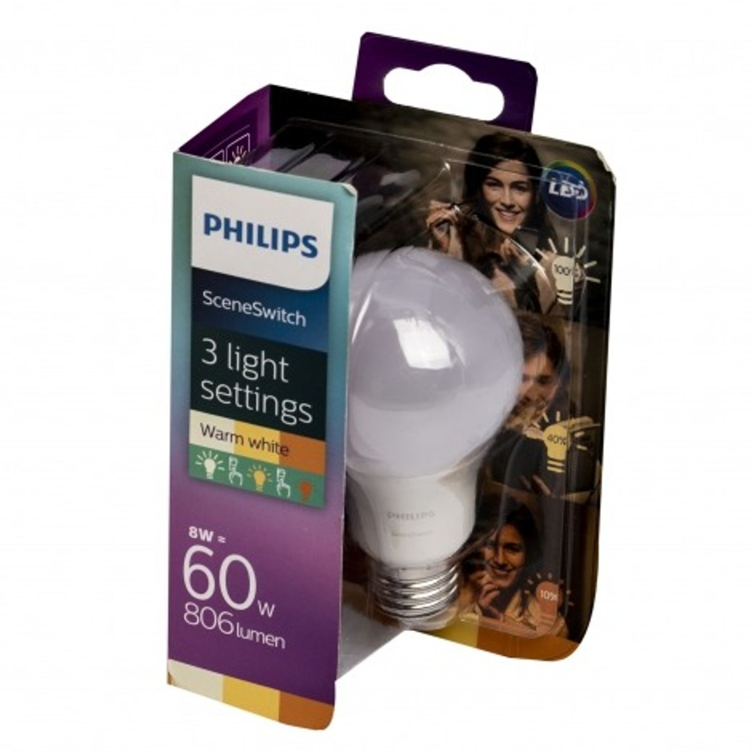 Bec cu led Philips, E27, 8W (60W), 806 lm, A+, lumina alba fotografia produsului View 2 L