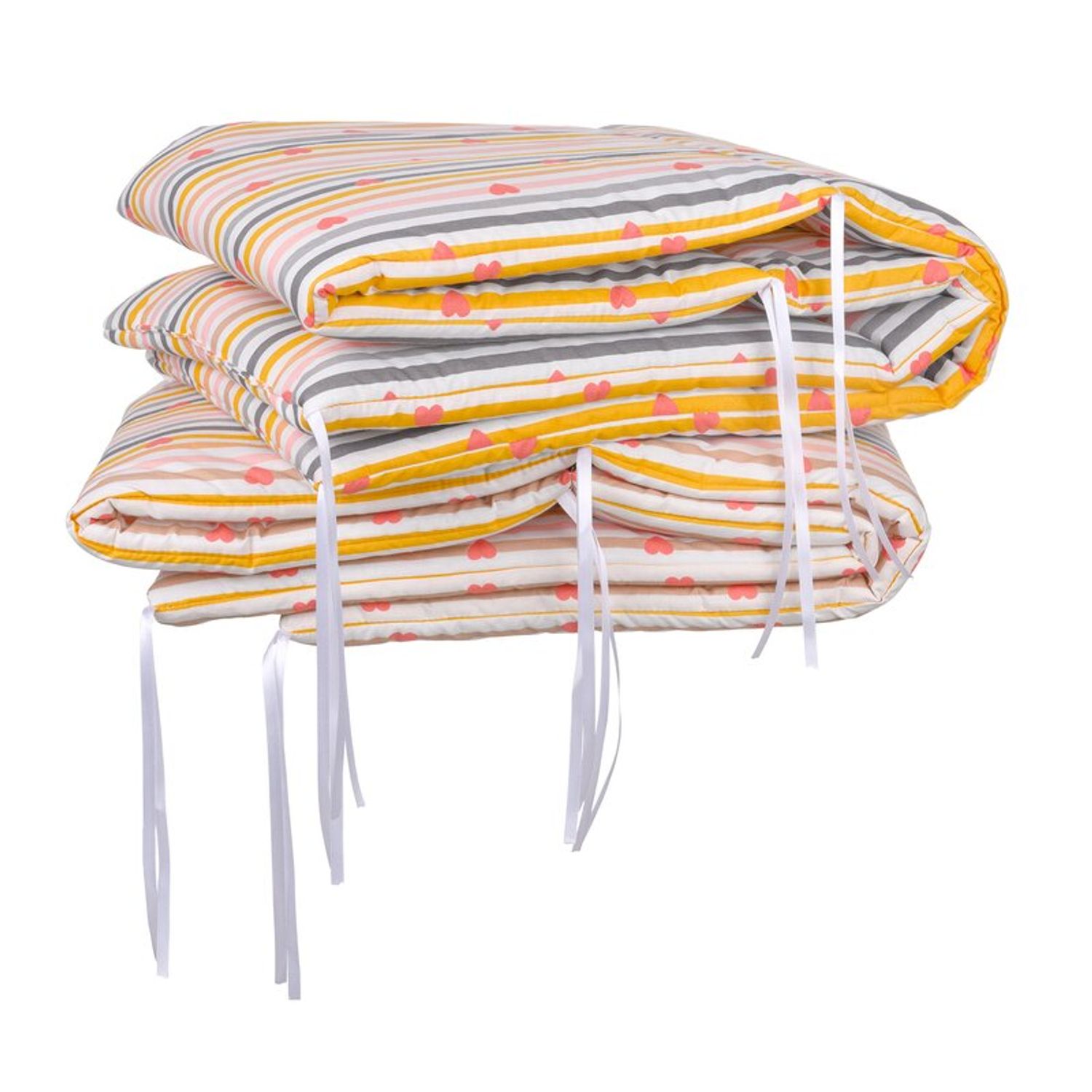 BabyNeeds - Set aparatori pat, 120x60 cm, Inimioare, Dungi multicolore fotografia produsului View 2 L
