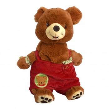 Ursulet de plus, simba, salopeta rosie, 35 cm inaltime