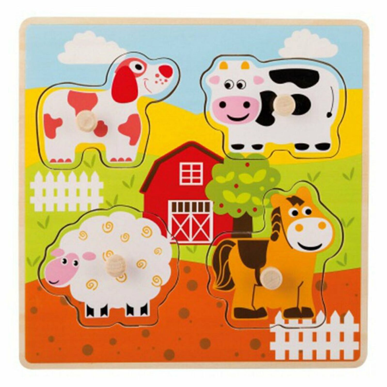 Joueco - Puzzle din lemn 4 piese, Animale de la ferma fotografia produsului View 2 L