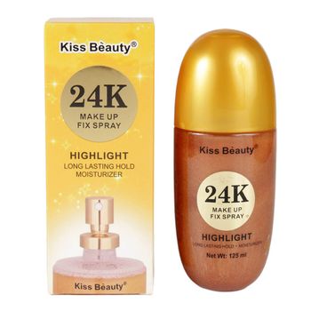 Spray Iluminator Fixare Machiaj cu Particule de Aur 24K, Rezistent la transfer, Kiss Beauty Makeup Fix, 03 Bronze, 125 ml elefant.ro