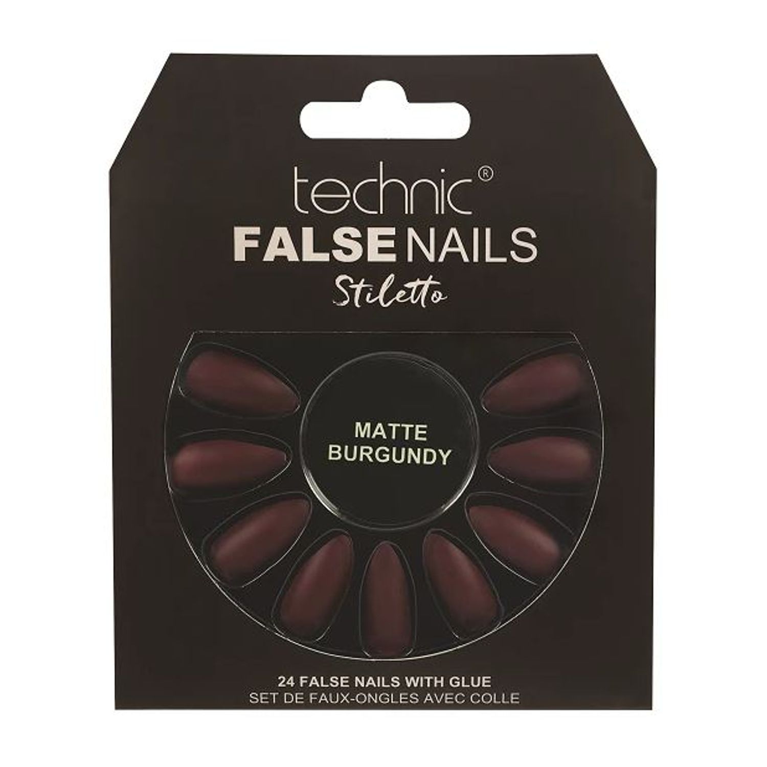 Set 24 Unghii False cu adeziv inclus Technic False Nails, Stiletto, Matte Burgundy fotografia produsului