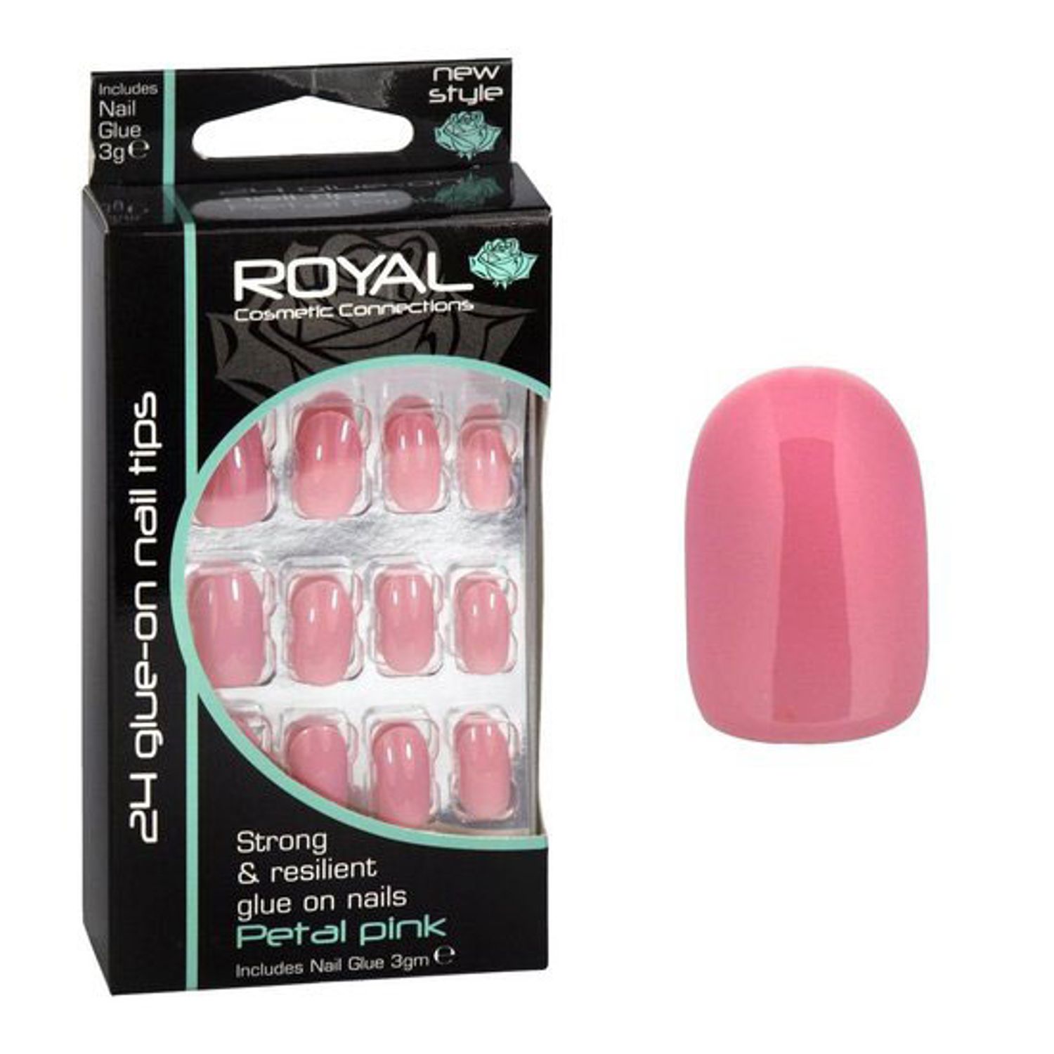 Set 24 Unghii False ROYAL Glue-On Nail Tips, Petal Pink, Adeziv Inclus 3 g fotografia produsului