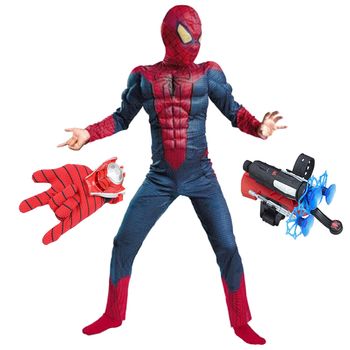 Set costum spiderman cu muschi si doua lansatoare, pentru baieti