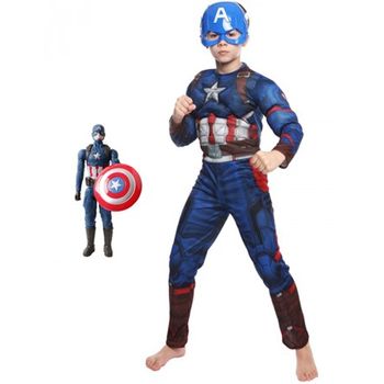 Set costum captain america clasic cu muschi si figurina cu sunete, pentru baieti