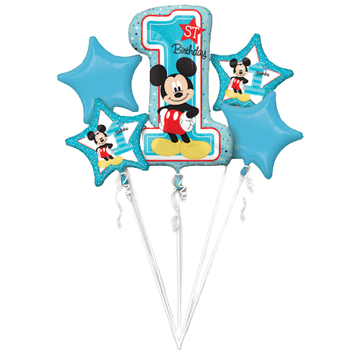 Buchet 5 baloane 1St Birthday Mickey Mouse Disney imagine 2022 caserolepolistiren.ro