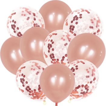 Buchet 12 baloane latex cu confetti rose gold, 30 cm