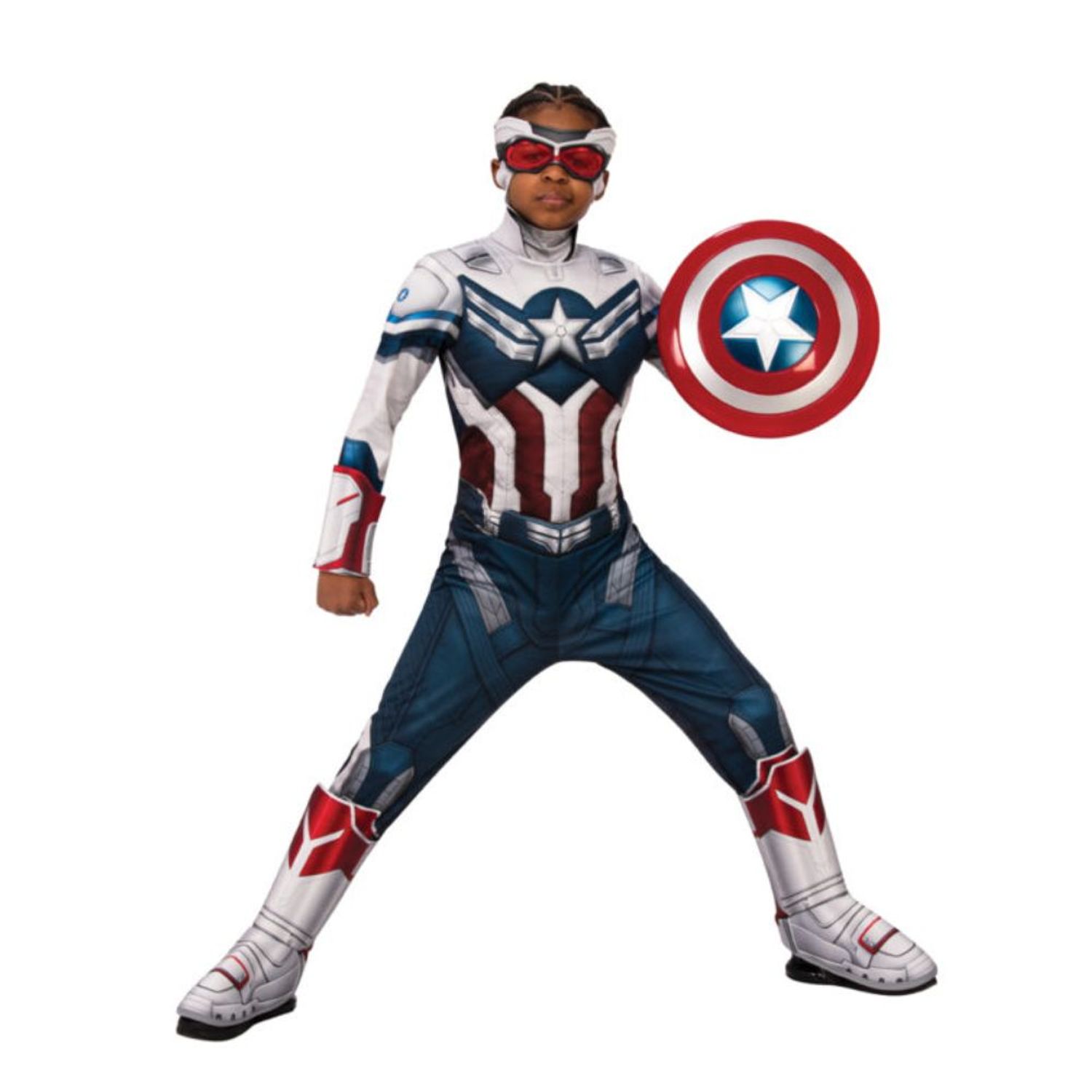 Costum Captain America Deluxe cu muschi,pentru baieti-The Falcon and Winter Soldier,Marime 110-128 cm,Varsta 5-7 ani fotografia produsului