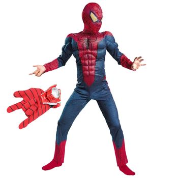 Set costum spiderman cu muschi si lansator discuri pentru baieti